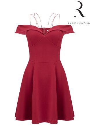 Rare Off Shoulder Strap Detail Skater Dress